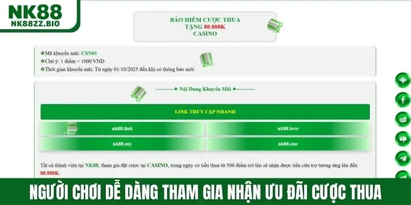 Người chơi dễ dàng tham gia nhận ưu đãi cược thua tại sảnh casino
